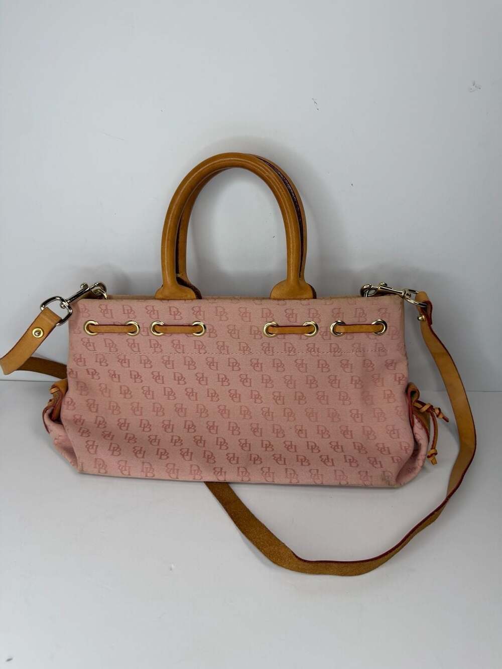 Dooney & Bourke Signature DB Pink Canvas Satchel Handbag